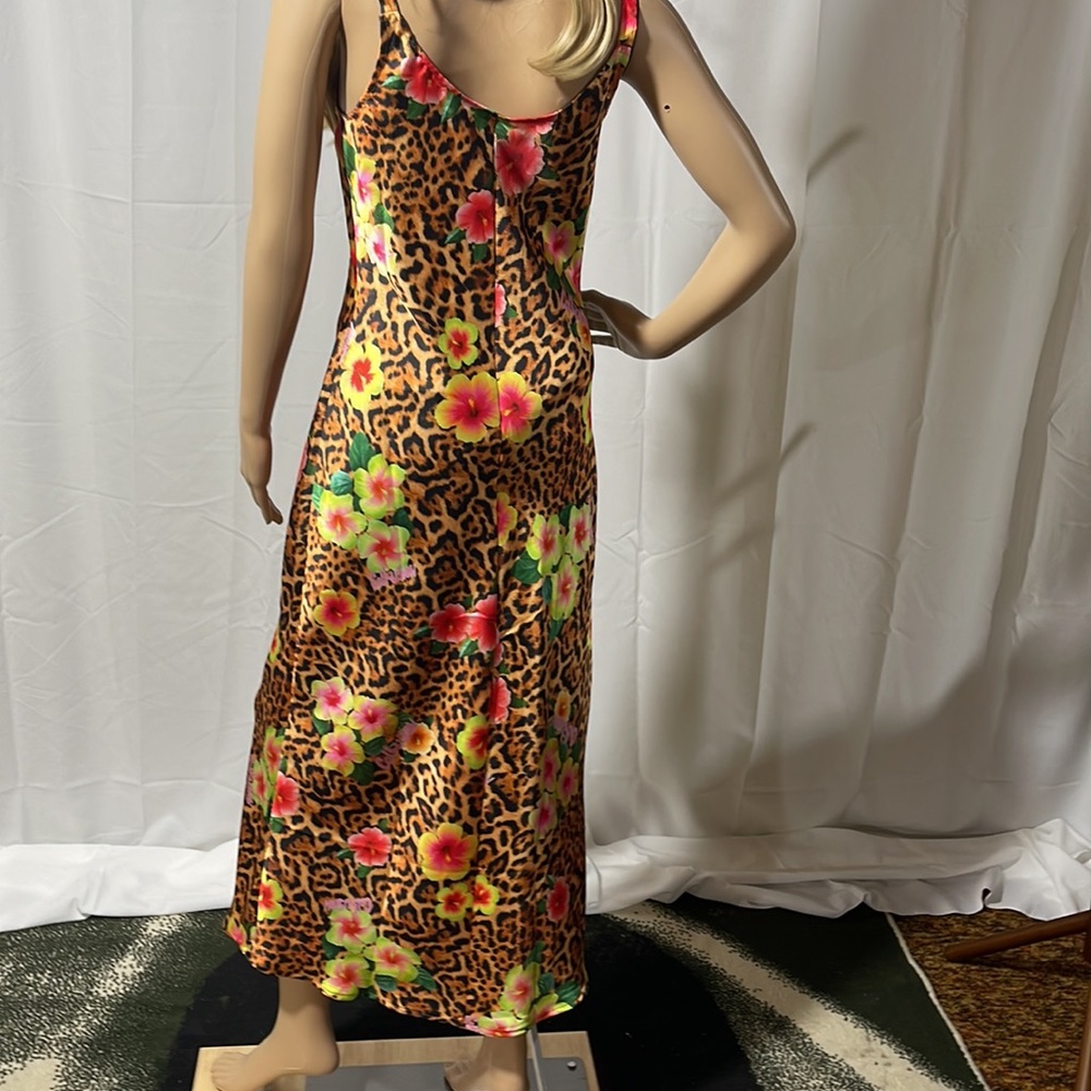 COLLUSION SATIN SLIP MAXI DRESS LEOPARD FLORAL PRINT - Picture 6 of 7